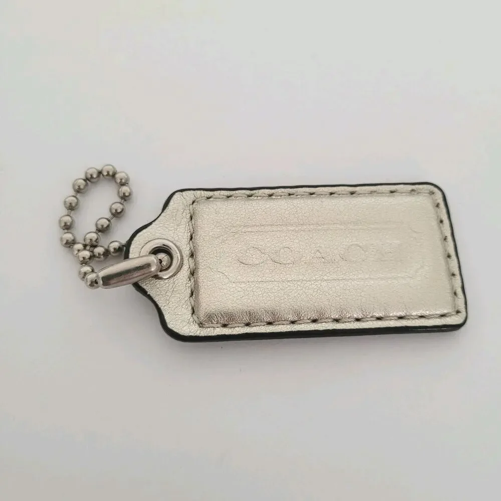 Coach Hang Tag Replacement Silver Metalic Leather Bag Charm‎ Keychain Large 2